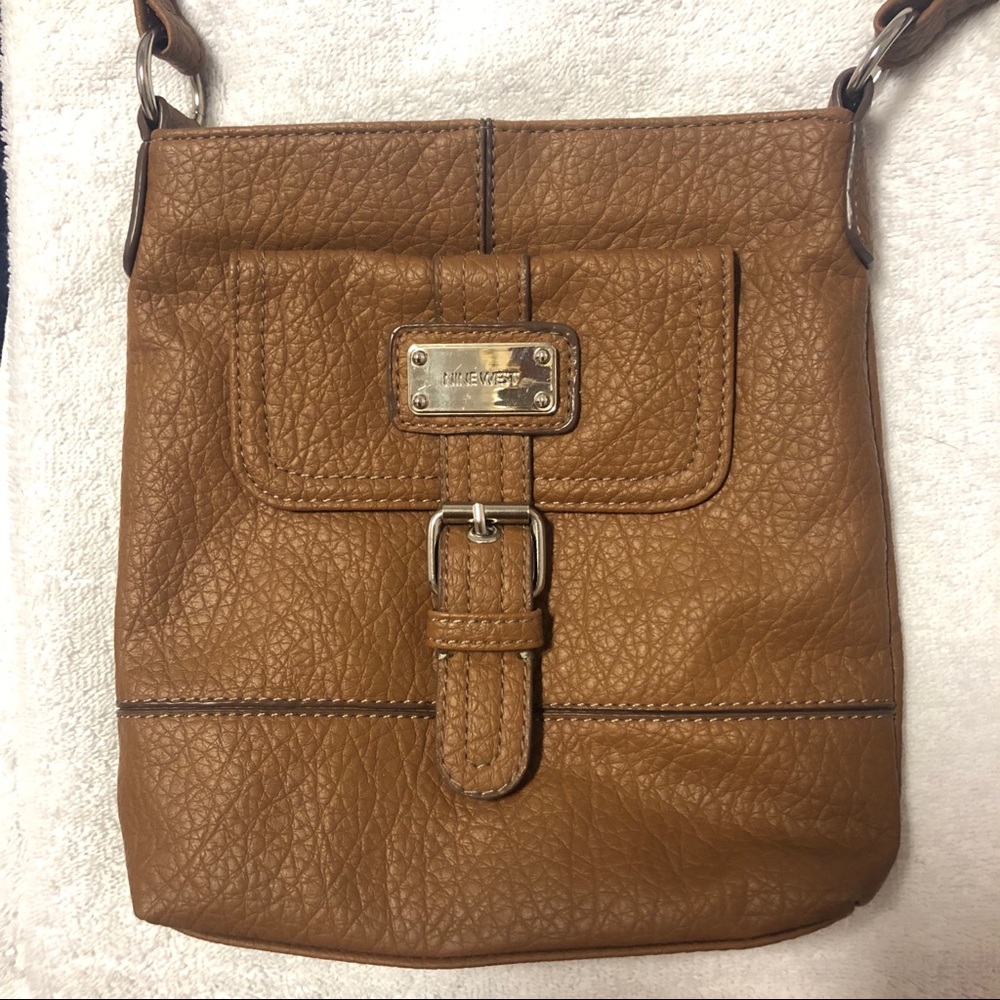 Tan zip closer cross body bag